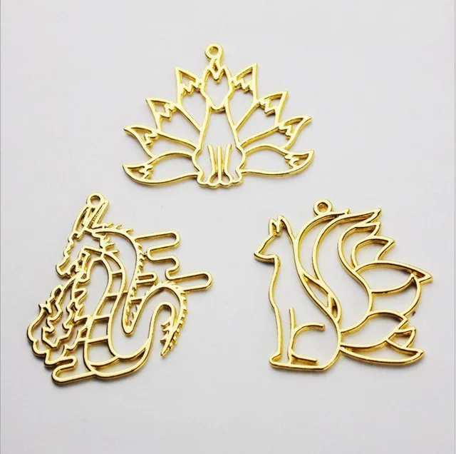 5 шт./лот металлическая оправа с лисьим драконом подвеской кабошонами для