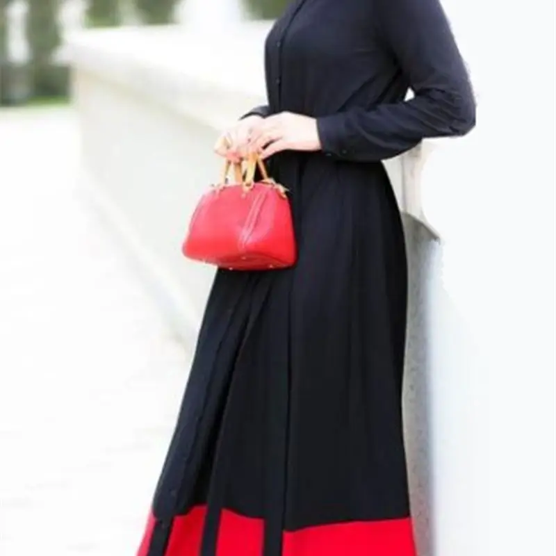 Женское элегантное платье с рюшами Abaya черное красное оборками длинные исламские