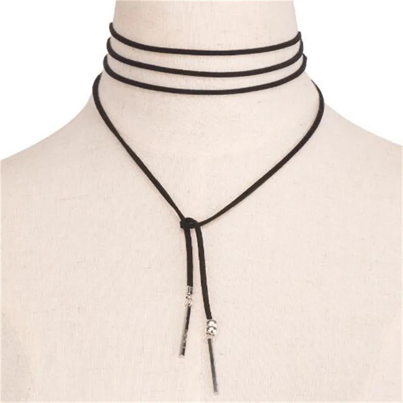 Мода DIY Женщины Длинное Ожерелье Ювелирные Изделия Посеребренная Сплав Черная