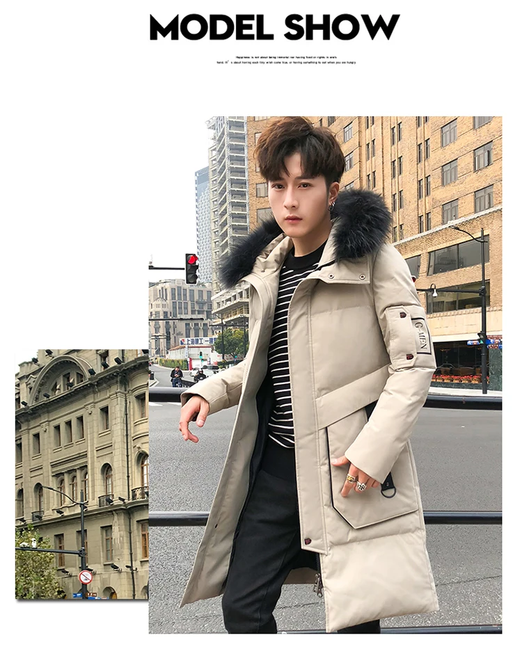 Зимнее длинное пальто для мужчин модная Толстая теплая хлопковая стеганая меховая парка с длинным капюшоном Мужская ветровка Хип-хоп пуховик для мужчин