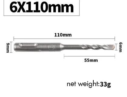 6x110 Round Shank 1 шт. электрическое ударное буровое долото 6/8/10/12 мм квадратный/круглый хвостовик, хром-ванадиевая сталь Сталь плюс для каменной кладки Бетон цемент стены - Цвет: 6x110 Round Shank