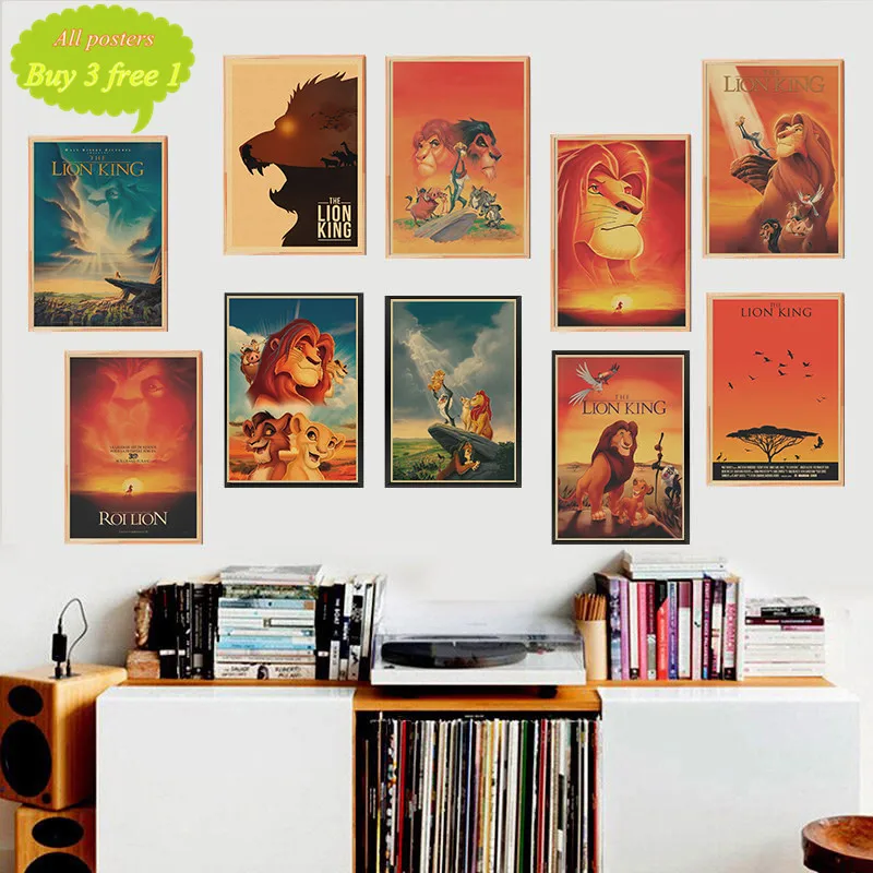 Классическая мультяшная пленка The Lion King из крафт бумаги постер для бара/кафе в