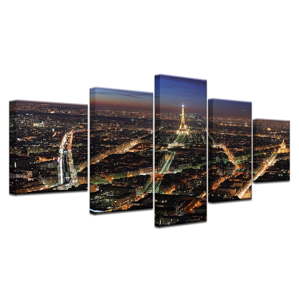 

Canvas HD Prints Pictures Wall Art 5 Pieces Beautiful Paris Tower City Night Scene Paintings Posters Home Decor Framework