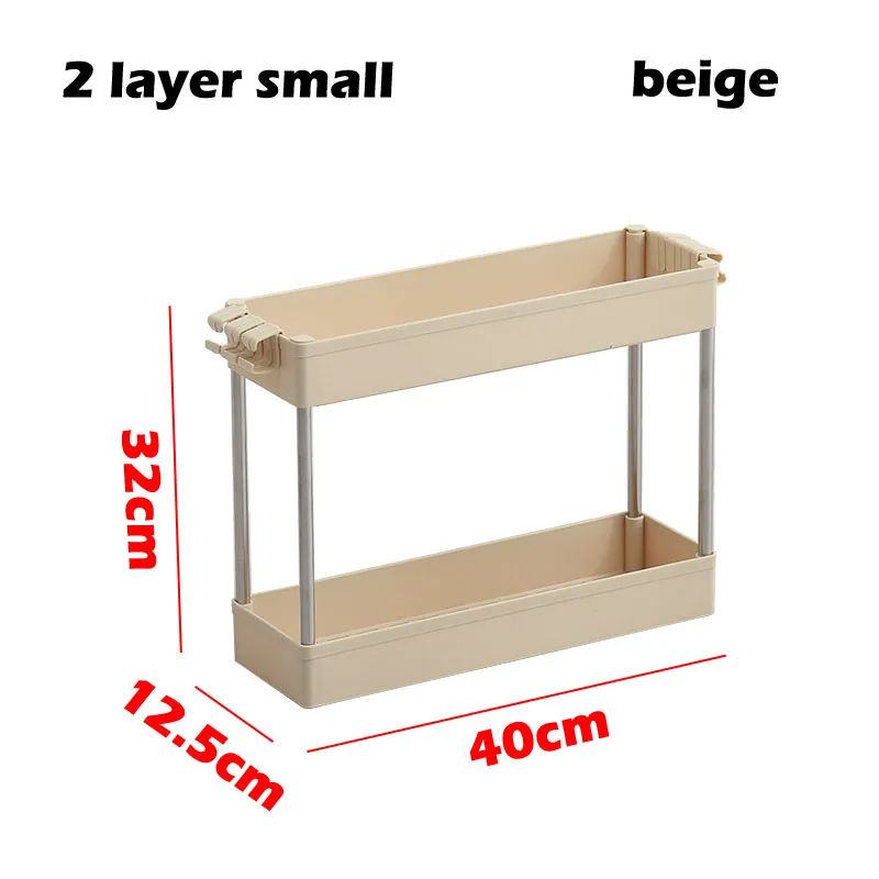 2 layer-small-beige 2/3/4 Слои Gap Кухня стеллаж для хранения тонкий слайд башня подвижные собрать Пластик Ванная комната полка колеса Экономия пространства Организатор - Цвет: 2 layer-small-beige
