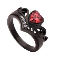 vnfuru red stainless steel rings black gold color red heat finger ring for women lover cz shape stone 316 stainless steel rings