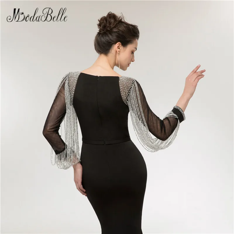 modabelle 2018 Prom Dresses With Sleeves Beaded Crystal Tassel Vestidos Formales Fiesta Mermaid Black Long Evening Gowns