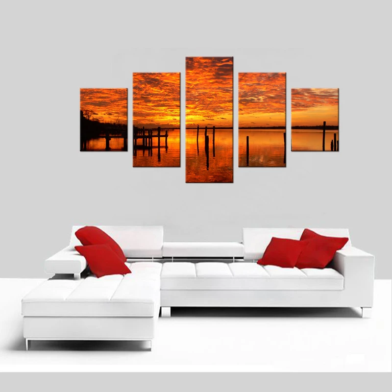 5 Pieces Canvas Art Sunset Sea Modern Home Wall Decor Print Painting on Pictures for Living Room Framed | Дом и сад