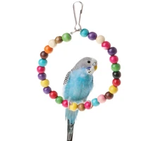 1pcs pet bird supplies bird toy s m l size wooden birds parrots toys stand holder hanging swing rings with colorful balls