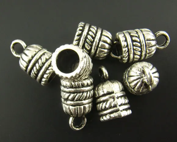 

10 шт., концевые бусины серебристого цвета с петлей, ювелирные изделия, фурнитура «сделай сам», Подвески 8x14 мм (подходит для шнура 3 мм)