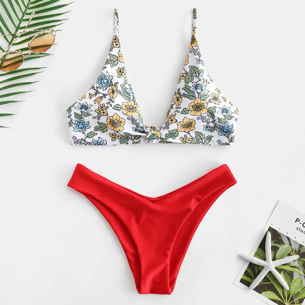 ZAFUL Бикини Push Up Цветочный комплект из бикини с глубоким вырезом Prairie Chic Купальный