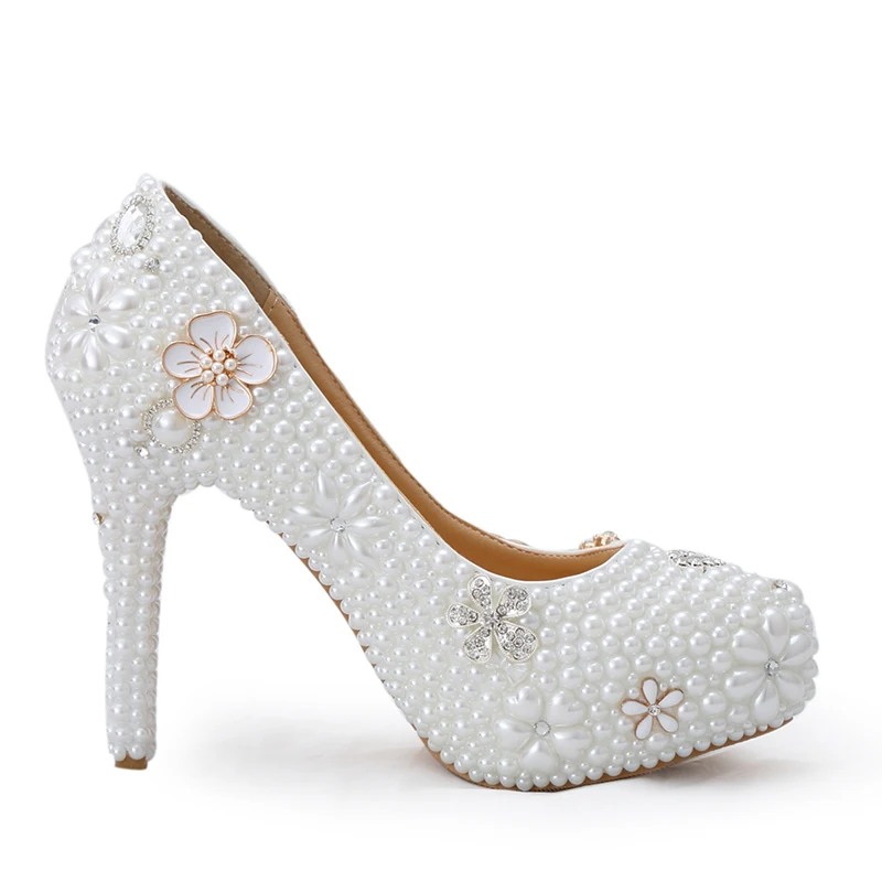 Роскошные свадебные туфли ручной работы белые классические|pearl wedding shoe|wedding shoes