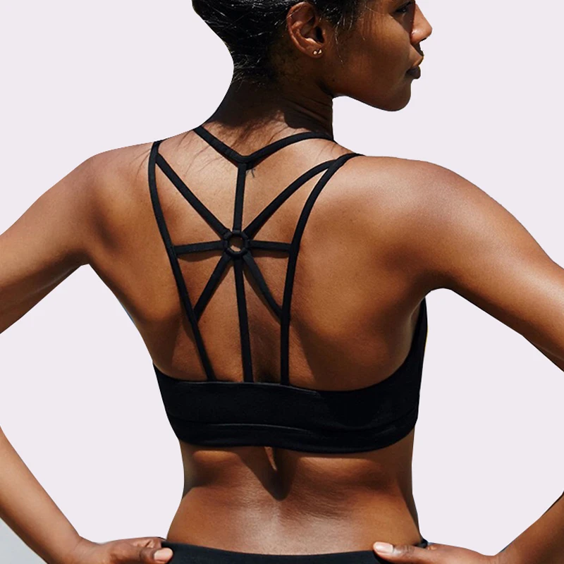 Сексуальный спортивный бюстгальтер Femme Crop Yoga Top Cross с широкими эластичными