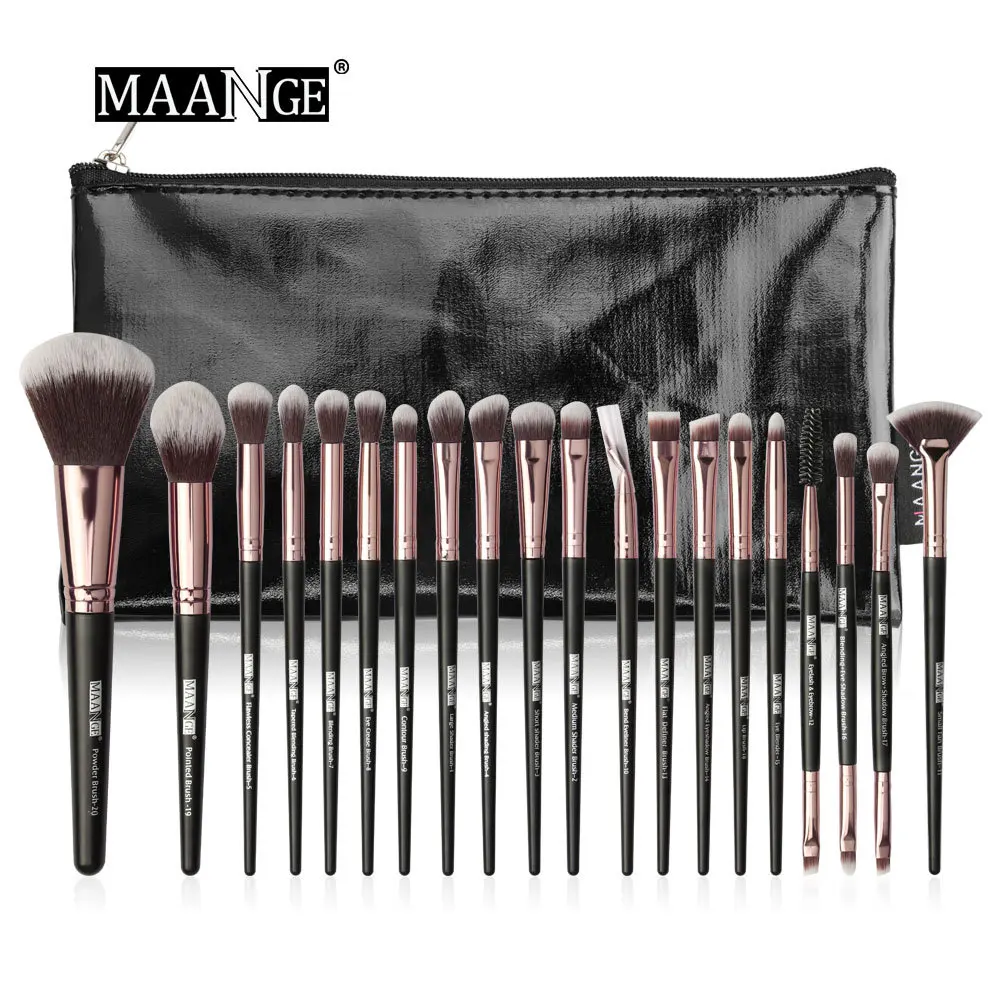 20pcs Black with bag MAANGE 6/12/20 шт./компл. профессиональных кистей для макияжа Красота мягкий натуральный волос основа для макияжа лица Косметическая пудра Макияж Кисти Набор инструментов Набор для макияжа бровей - Handle Color: 20pcs Black with bag