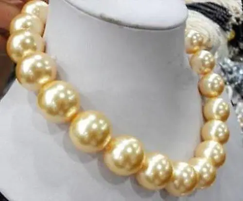 

very good Stunning Big 18mm Round golden southsea shell pearl necklace 18"wholesale free shipping (A0423) -Brid