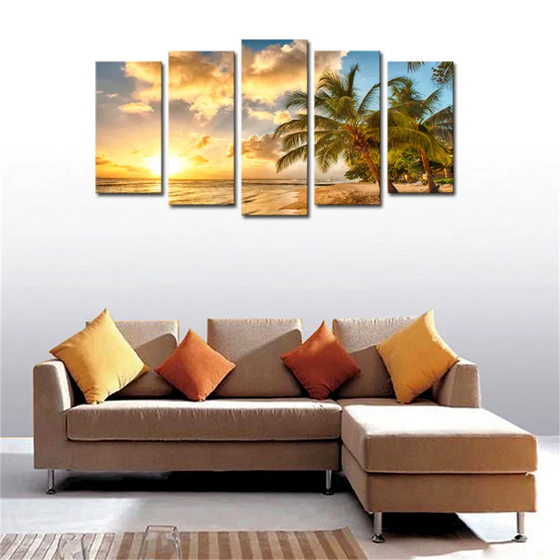 . 5 панелей искусство уютное море Современный Морской пейзаж жикле холст печать