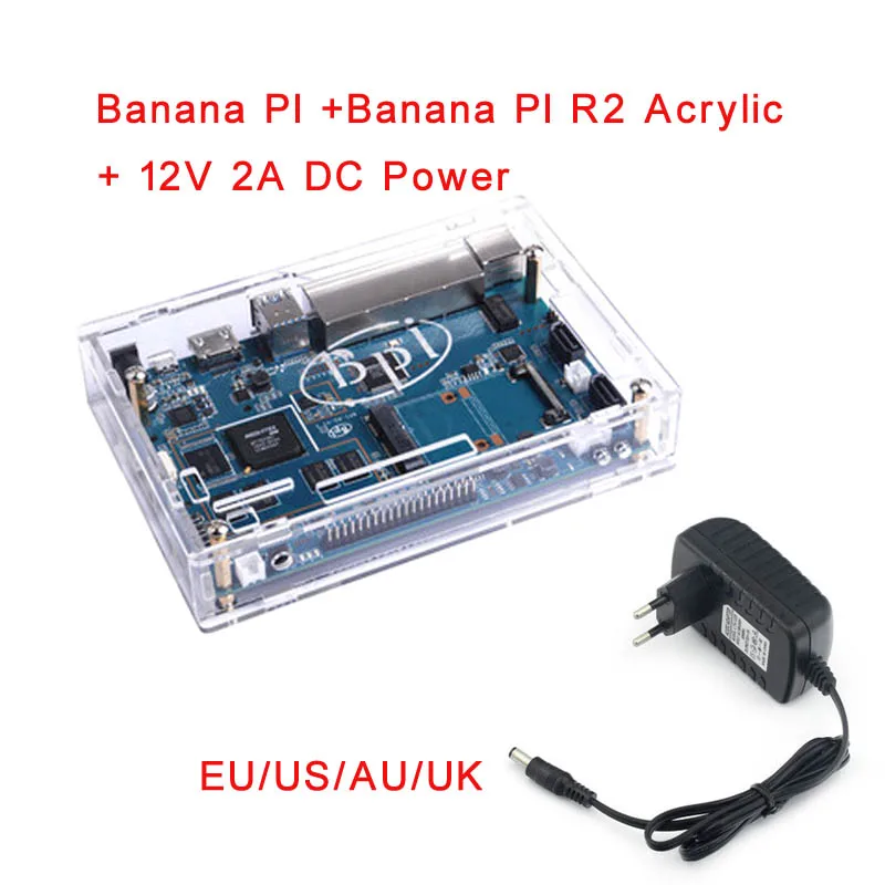 Banana Pi R2 BPI-R2 четырехъядерный 2 Гб ОЗУ с SATA WiFi Bluetooth 8 ГБ eMMC demo одноплатный+ акриловый чехол+ 12 В 2A DC power