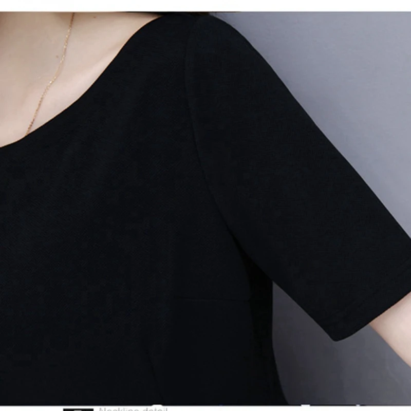 Женское платье SIMLOVEYO черное повседневное свободное с коротким рукавом и круглым