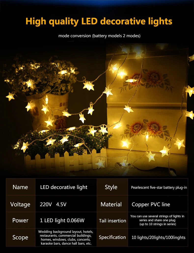 3M LED Star String Lights Christmas Holiday Decoration Star Fairy Light AA Battery Operated 20leds Festoon Light Chain SL057