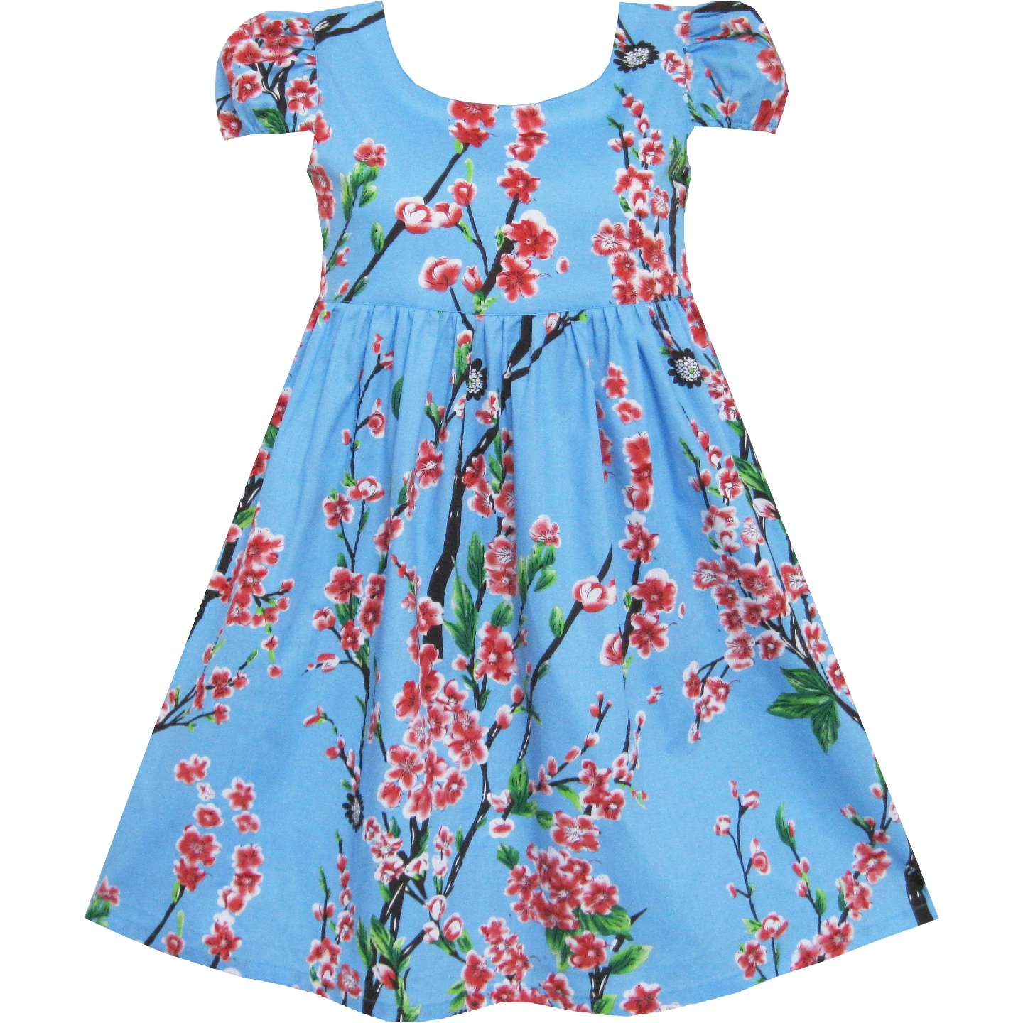 Sunny Fashion платья для девочек Синий Цветок Короткий рукав Вечеринка день рождения
