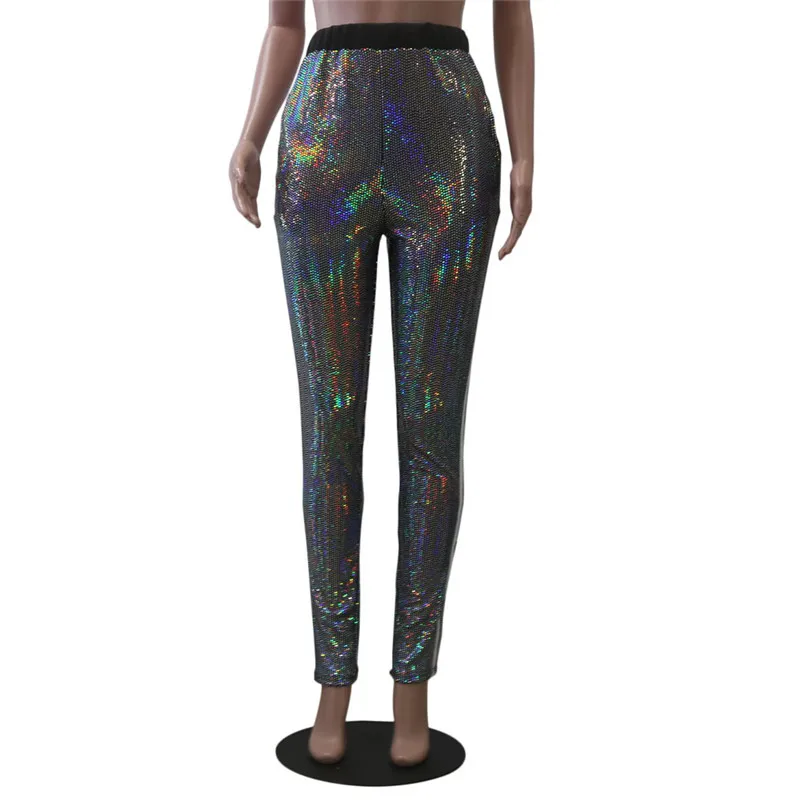 Sequin Pants Trousers Women Streetwear Fashion Casual Harajuku Slim Jogger Side Striped Sparkly High Waist Skinny | Женская одежда