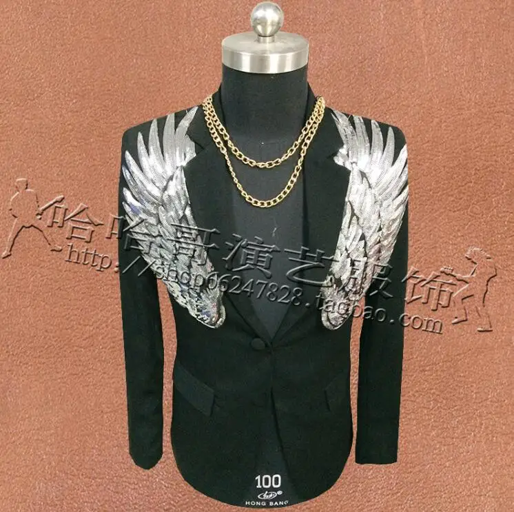 Мужской костюм с блестками и крыльями дизайнерский для выступлений Блейзер