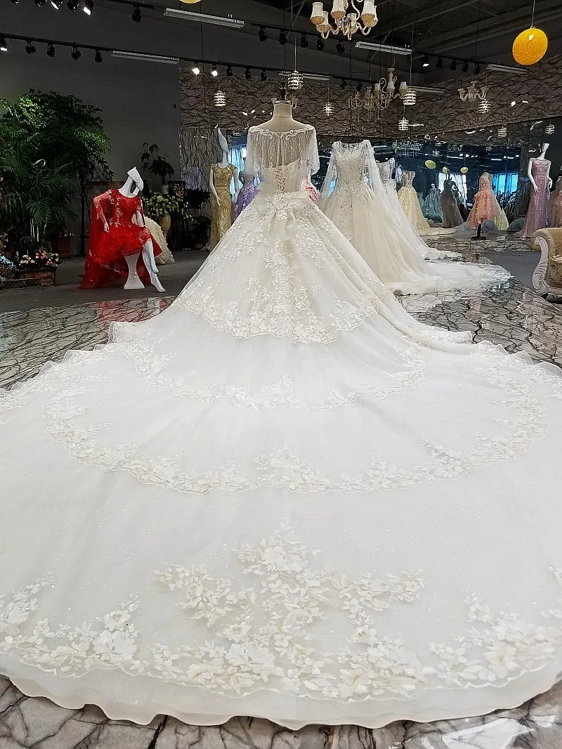 Свадебные платья Vestido De Noiva кружевными цветами цвета слоновой кости с круглым