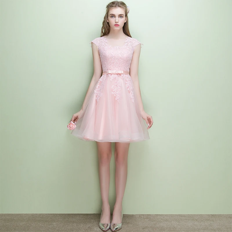 Женское вечернее платье розовое элегантное с круглым вырезом и аппликацией для
