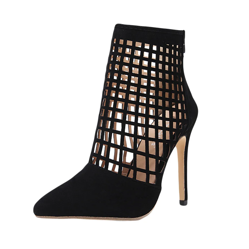 Черный Новинка; пикантные женские босоножки на высоком каблуке; черные открытые полусапожки на высоком каблуке; женские босоножки; обувь из натуральной кожи; женская летняя обувь - Цвет: Черный