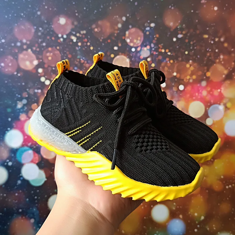 2021 Boys Girls Mesh Knitting Lace-Up Sneakers Toddler/Little/Big Kid Fashion Trendy Trainers Children School Breathable Shoes | Детская