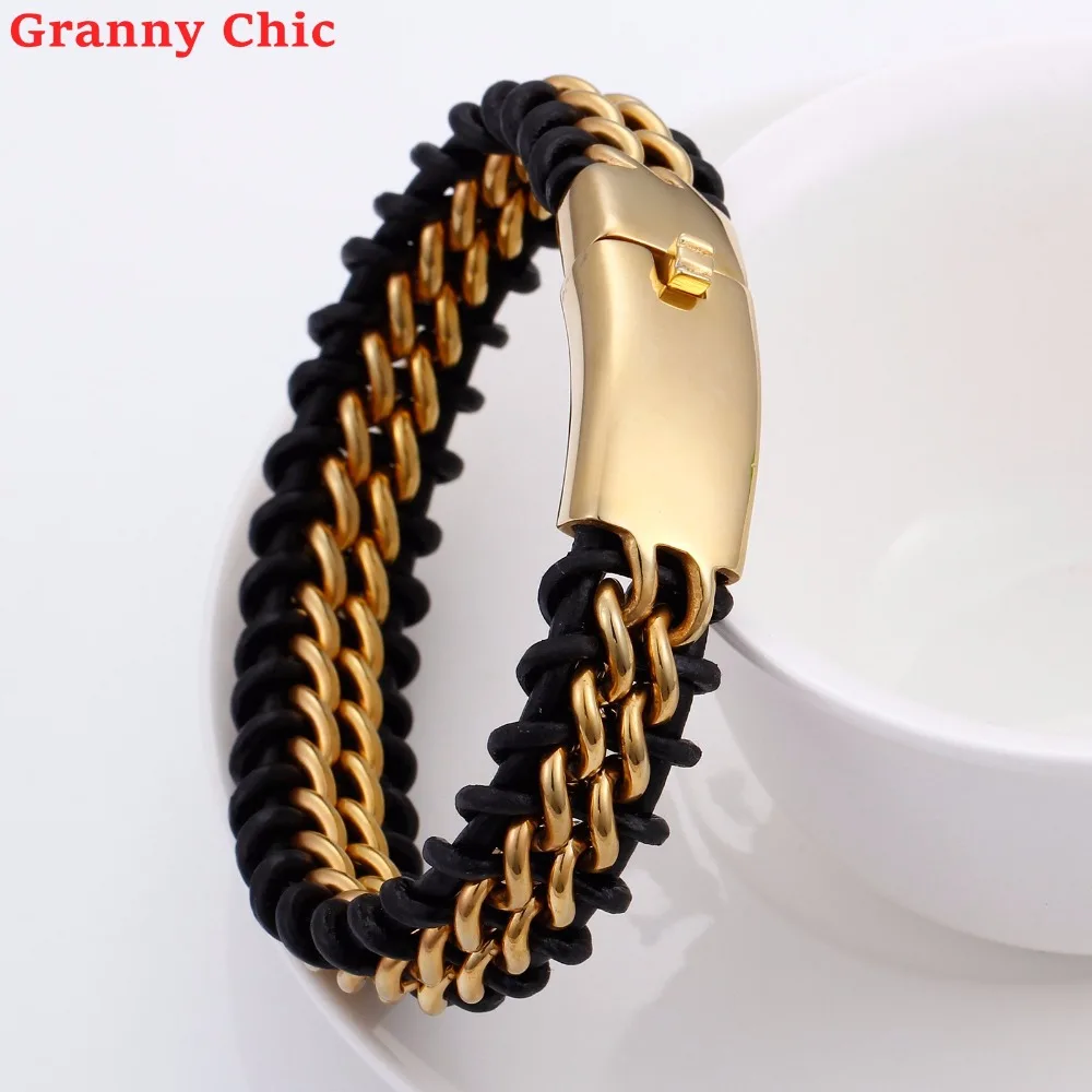 Мужской плетеный кожаный браслет Granny Chic 8 66 дюйма 18 мм из нержавеющей стали с