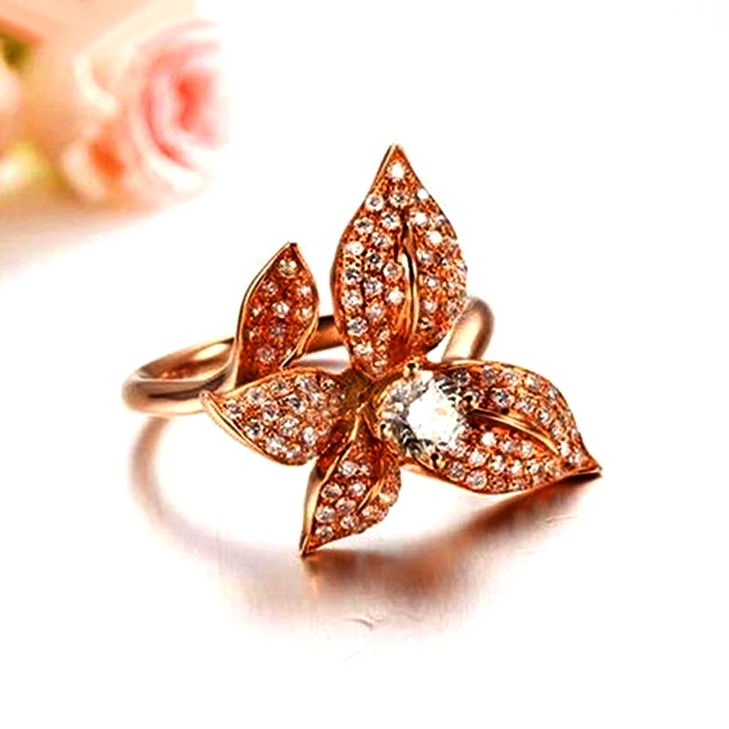 Яркие кольца в форме орхидеи из титановой стали цвета розового золота для женщин