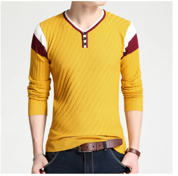2018 бренд Для мужчин s Slim Fit V шеи пуловеры свитер Повседневное пуловер в полоску