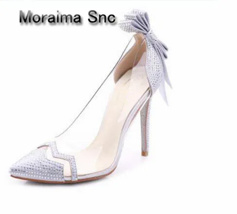 

Moraima Snc bling sliver butterfly-knot high heels pumps sexy Transparent mixed colors ladies shoes high quality Bridal wedding