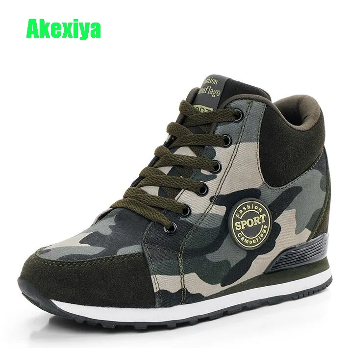 Akexiya/женские кроссовки на танкетке Камуфляжные холщовые туфли Женская обувь