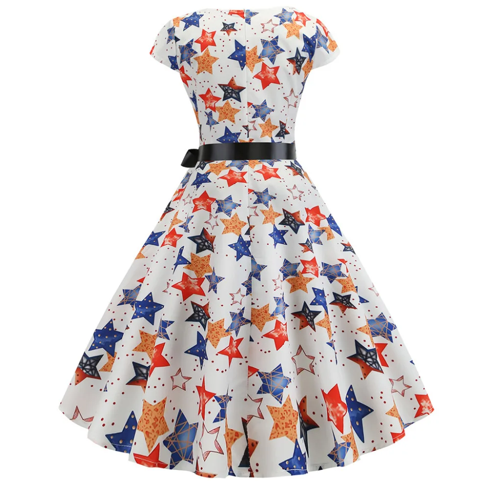 В винтажном стиле С принтом элегантные вечерние платья для женщин 50s 60 Ретро с