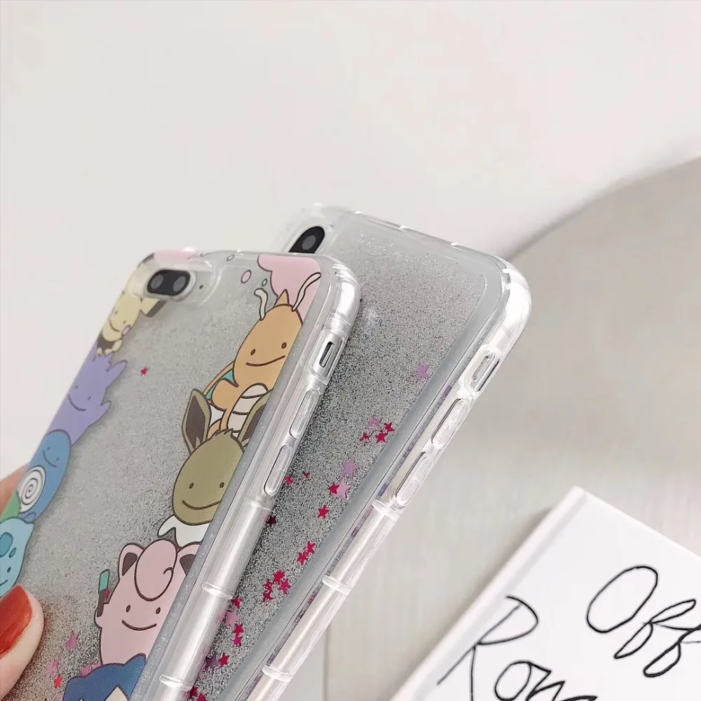 Чехол для iPhone XS MAX XR 6 6s 7 8 Plus с мультипликационным карманом Pokemons Pikachue блестящий