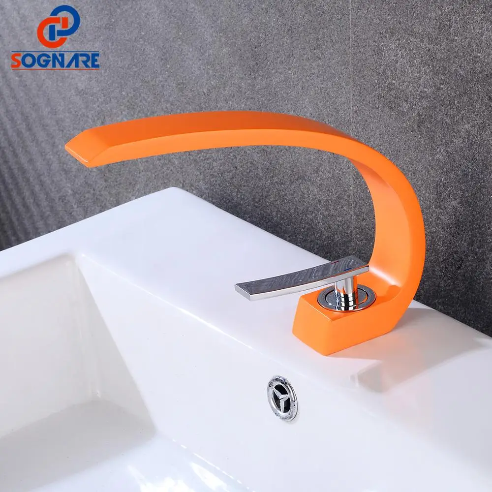 

SOGNARE Orange Basin Faucet Mixer Single Handle Hot And Cold Water Mixer Brass Faucets Bathroom Water Faucet Deck Mount Torneira