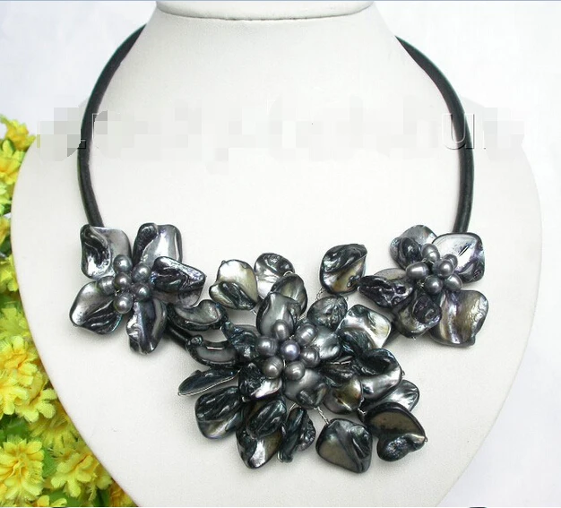 Горячая продажа благородный Бесплатная доставка @ Ablack pearl seashell колье кожаное