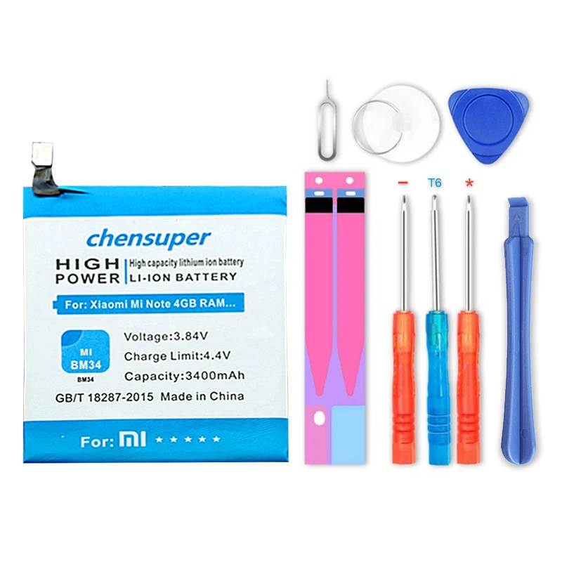 

NEW Original chensuper Battery 3400mAh High Capacity BM34 Mobile Phone Batteries Built-in Li-ion For Xiaomi Mi Note Pro