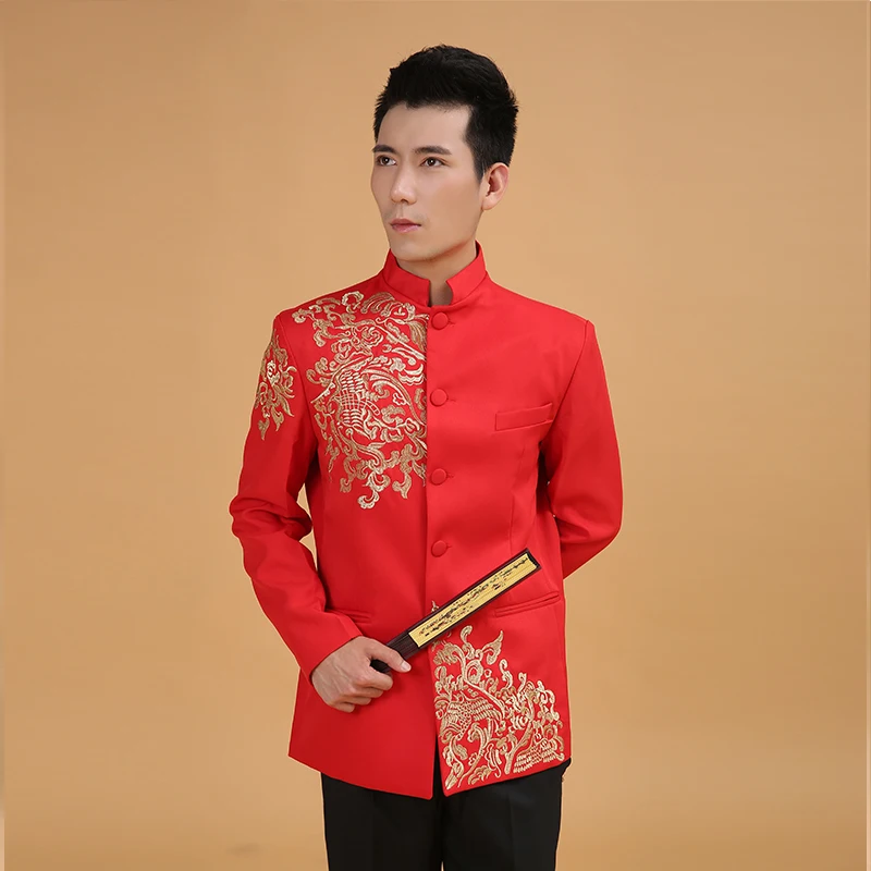 Красная туника для мужчин мужской cheongsam топ размера плюс традиционная китайская