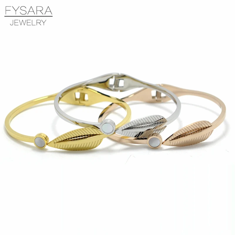 Женский Браслет-манжета FYSARA из натуральной ракушки с листьями нержавеющей стали