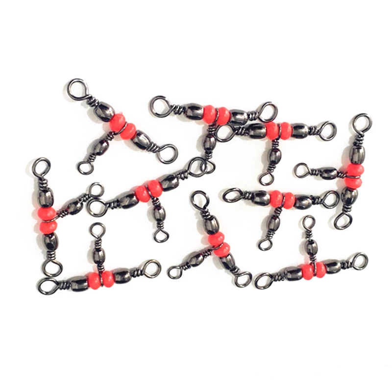 

20Pcs/lot 3 Way Brass Fishing Rolling Barrel Swivel Ring Fishhook Lure Line Connector With Beads Fishing Tackle Accessory PJ90