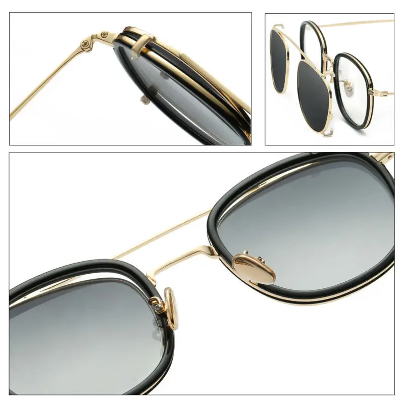 Мужские солнцезащитные очки в стиле стимпанк золотистые черные зеркальные