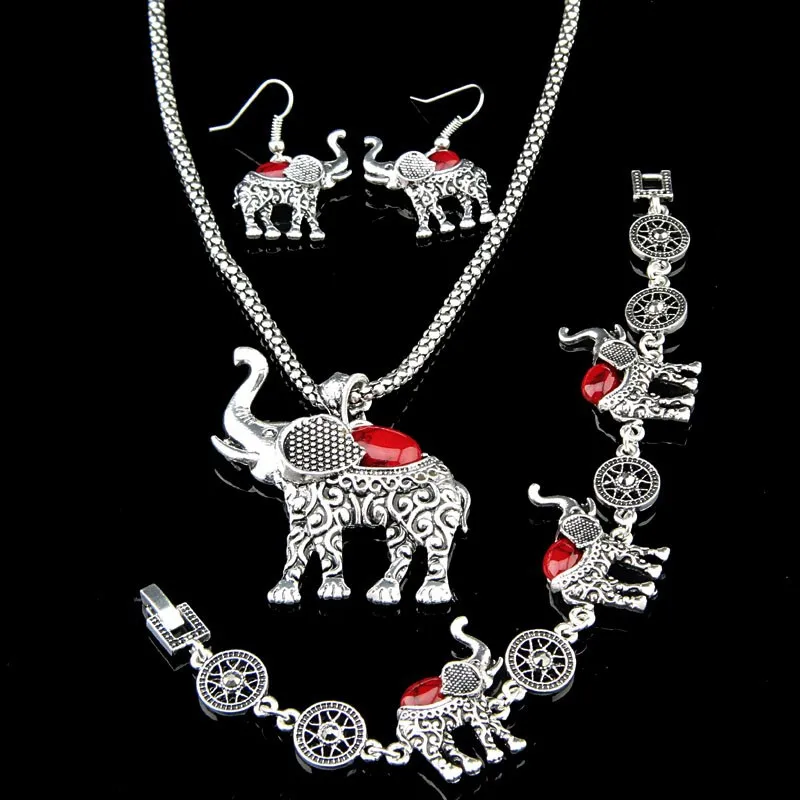 3 шт слон Зеленый Бирюзовый ожерелье браслет серьги женское животное античное