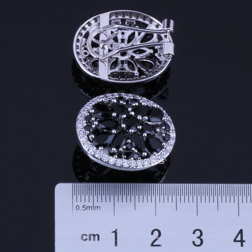 Уникальные черные кубические циркониевые белые CZ посеребренные серьги-кольца