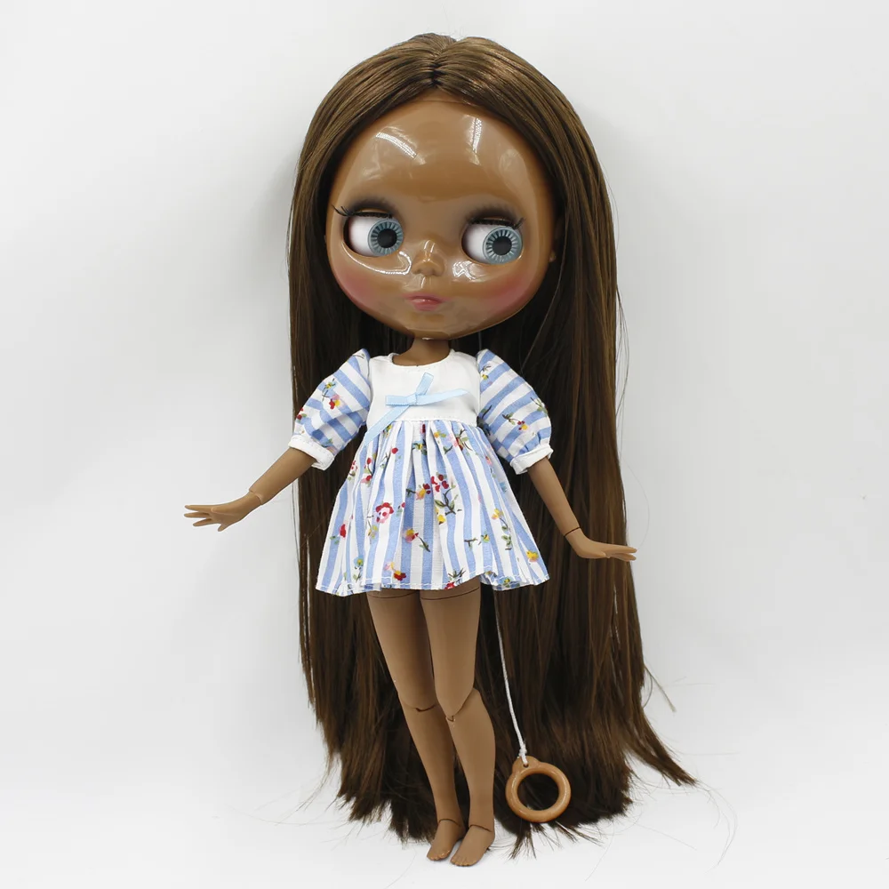 Темная кожа 1/6 Blyth doll супер черный тон темно коричневые прямые волосы азон тело