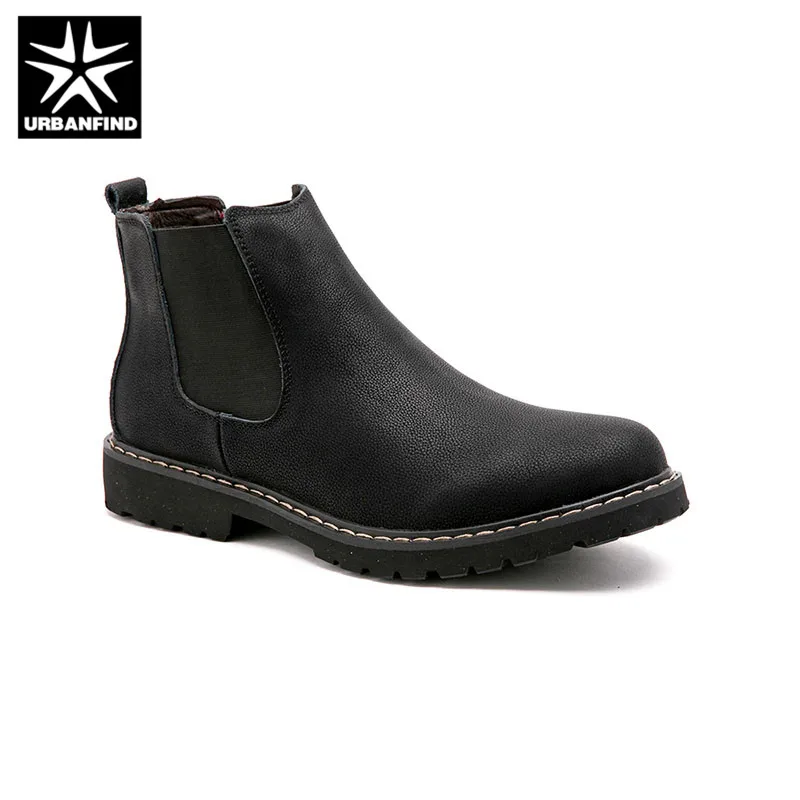 Black URBANFIND/размеры 38-45; ботинки «Челси»; Мужская зимняя обувь; черные кожаные ботинки; Мужская обувь; теплые плюшевые зимние ботинки на меху для мужчин - Цвет: Black