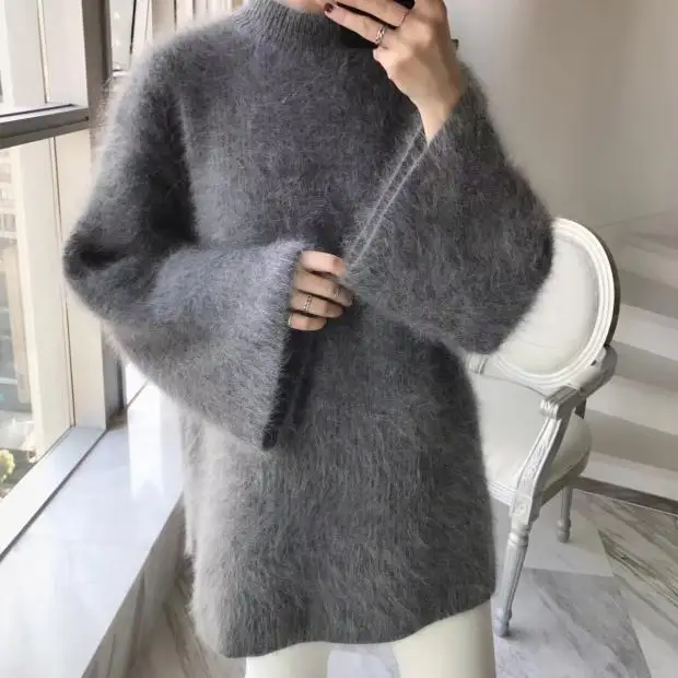 Two sided long haired mink sleeves with warm and loose thick wool sweaters F171211 | Женская одежда