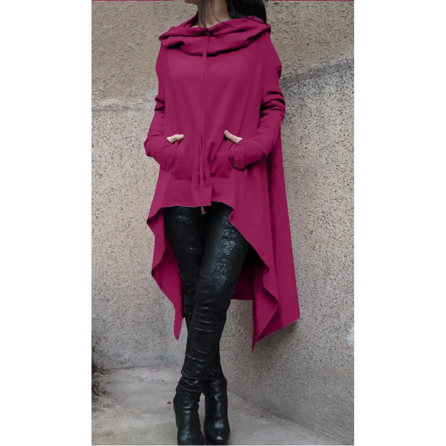 Женская толстовка с капюшоном длинным рукавом Асимметричная перегородка