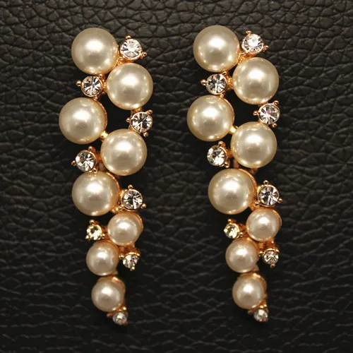 Женские свадебные серьги Kro большие золотого цвета с кристаллами и жемчужными